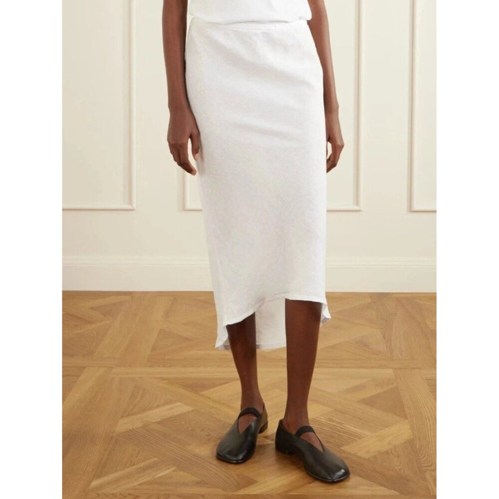 James Perse Los Angeles Linen Canvas Midi Skirt Pull-on Asymmetrical S 290336